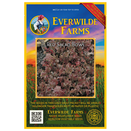 Everwilde Farms - 1000 Red Salad Bowl Leaf Lettuce Seeds - Gold Vault Jumbo Bulk Seed