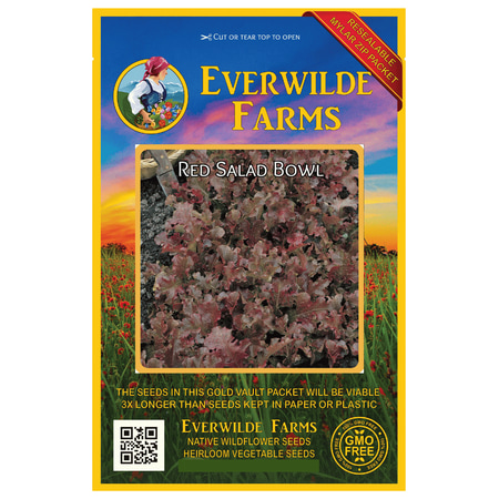 Everwilde Farms - 1000 Red Salad Bowl Leaf Lettuce Seeds - Gold Vault Jumbo Bulk Seed Packet