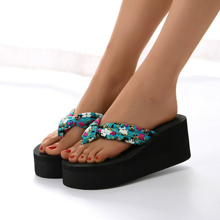Slip On Sandals for Women Wedge Heel Thick Bottom Floral Flip Flops Beach  Flip Flops Fashion Summer Casual Slippers Shoe