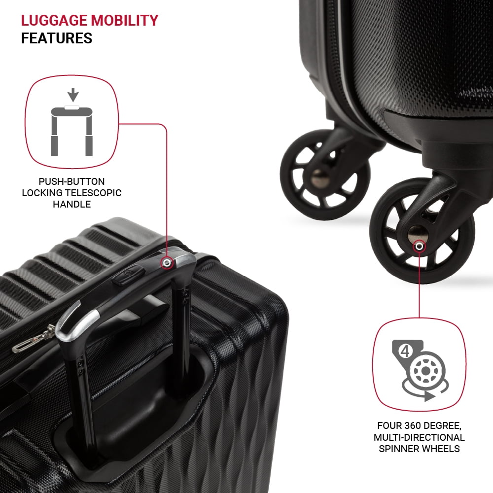 SWISSGEAR Wave Hardside Expandable Large Checked Luggage with Spinner Wheels, Black