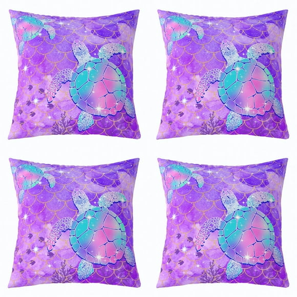 Erosebridal Ocean Animal Cushion Covers for Sofa Set of 4, Sea Turtle Throw Pillow Covers for Bed, 16x16, Mermaid Princess Pillow Cases, Throw Pillow Room Decor