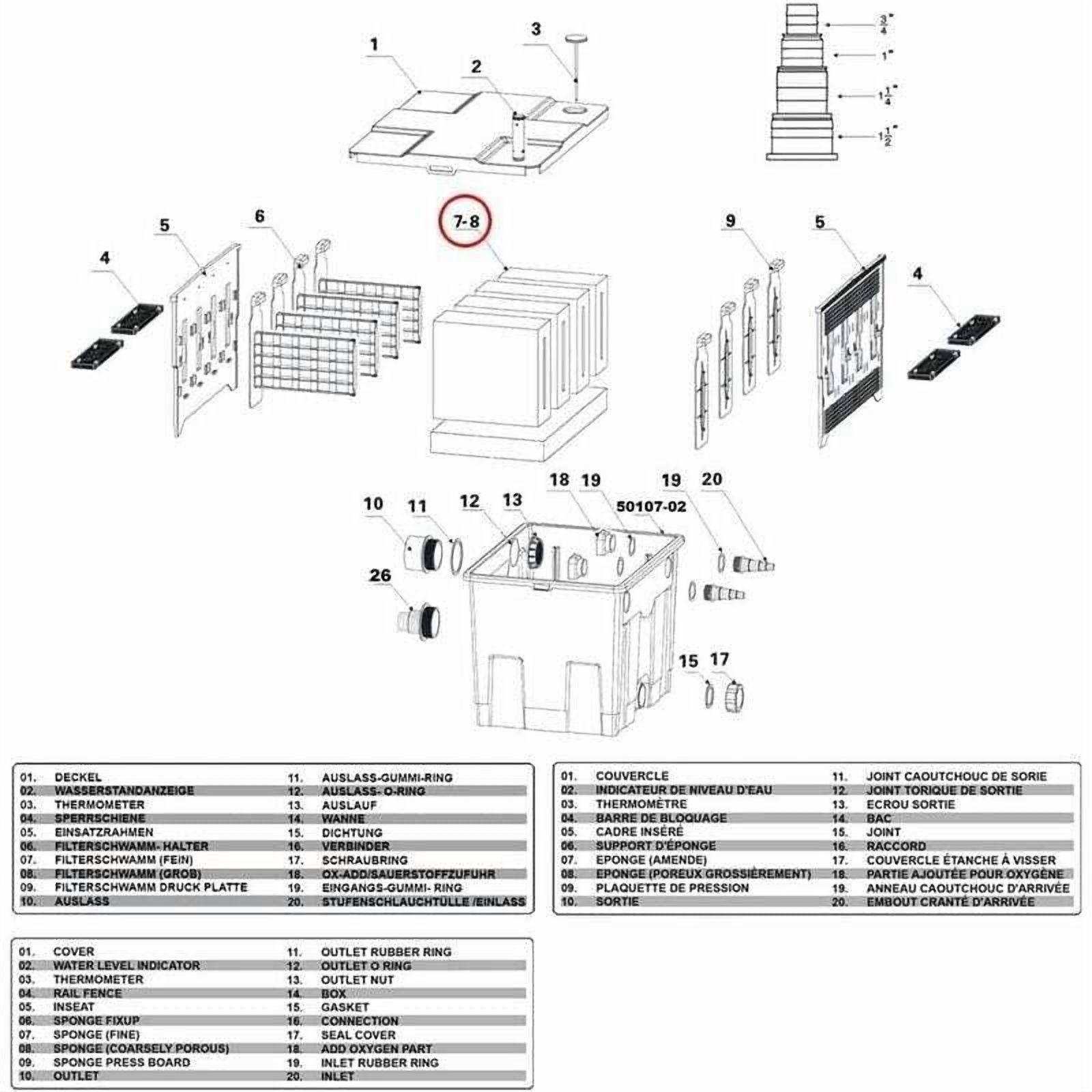 Spare part Biological Filter CBF-350 Complete set of filter sponges Foam Filter..