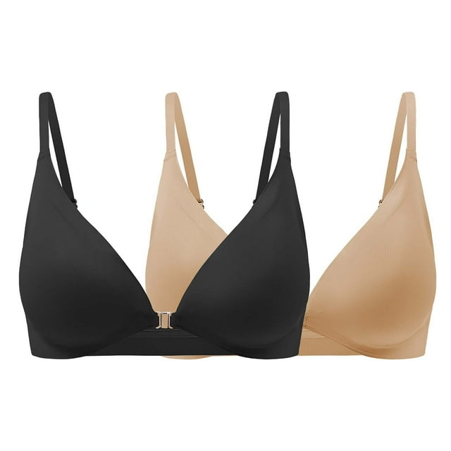 Women's Sexy Triangle Bralette Comfort Full Coverage Bra Front Close Deep V Seamless Wireless Adjustable Bras