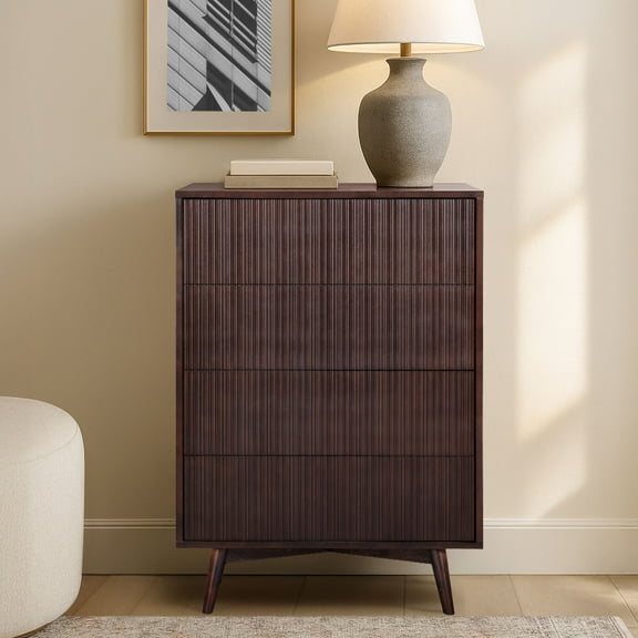 Teamson Home Tremolo Modern 4-Drawer Dresser with Push-Open Design, Deep Storage, Solid Wood & Fluted Fronts