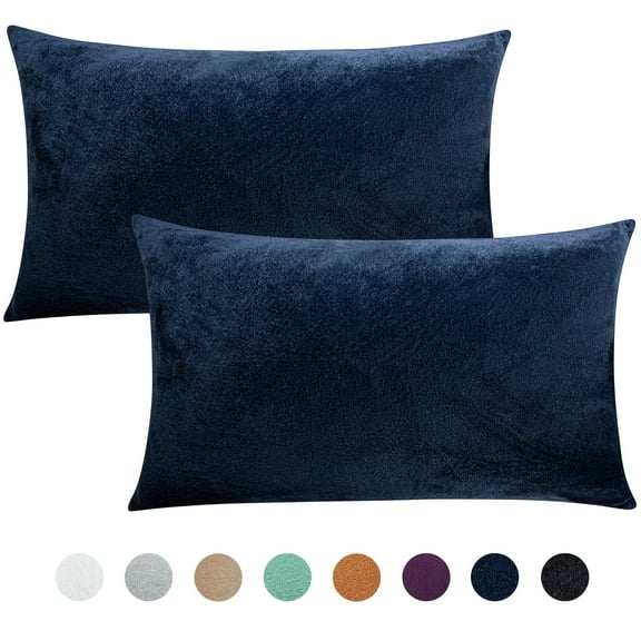 Flxxie Ultra Fluffy Soft Velvet Pillowcase with Zipper Set of 2, Queen 20" x 30", Navy Blue