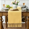 thumbnail image 2 of Sm:)e Yellow Tassel Table Runner, 13x90 Inch, Boho Linen Blend Rustic Farmhouse Style, Holiday Wedding Party Kitchen Table Decor, 2 of 6