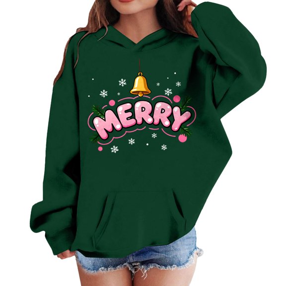 qelini Christmas Hoodies for Kids Boys Girls 3-15 Years Long Sleeve Fall Sweatshirts Pocket Hooded Top Print Autumn Winter Coat