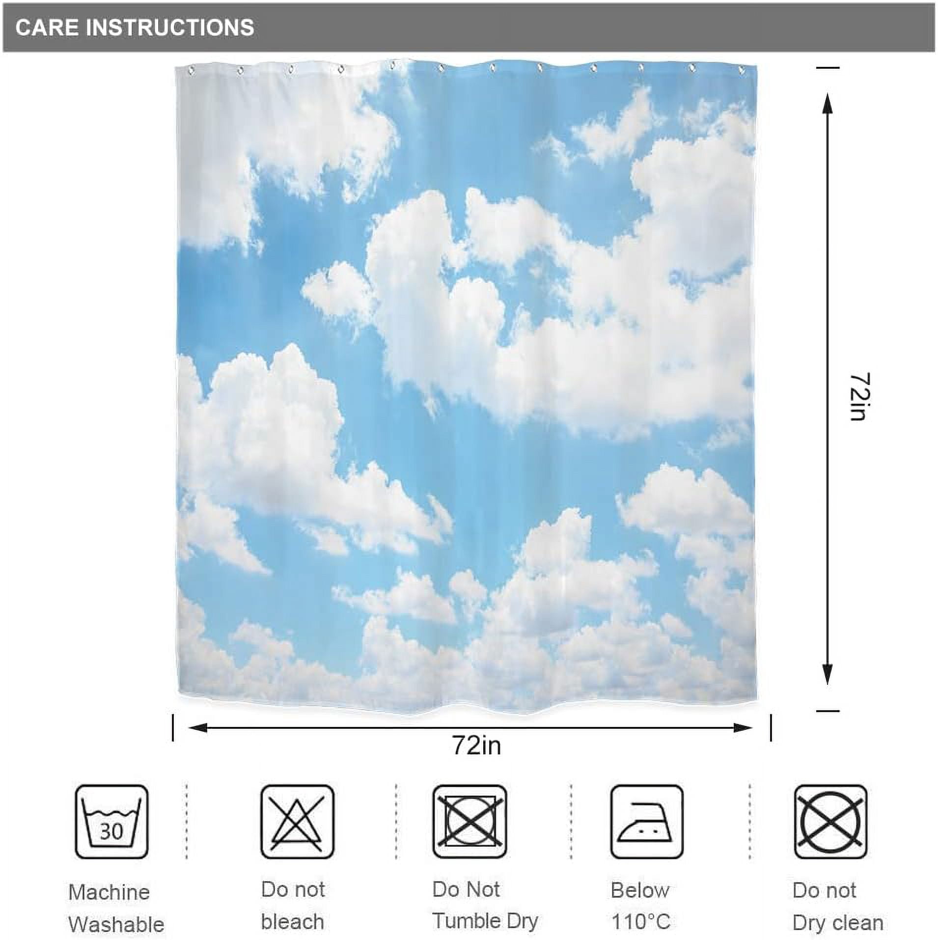 Blue Sky White Cloud Shower Curtain Natural Landscape Scenery Waterproof Fabric 72x72 Inch Polyester Bathroom Bathtub Decoration 12 Pack Plastic Hooks