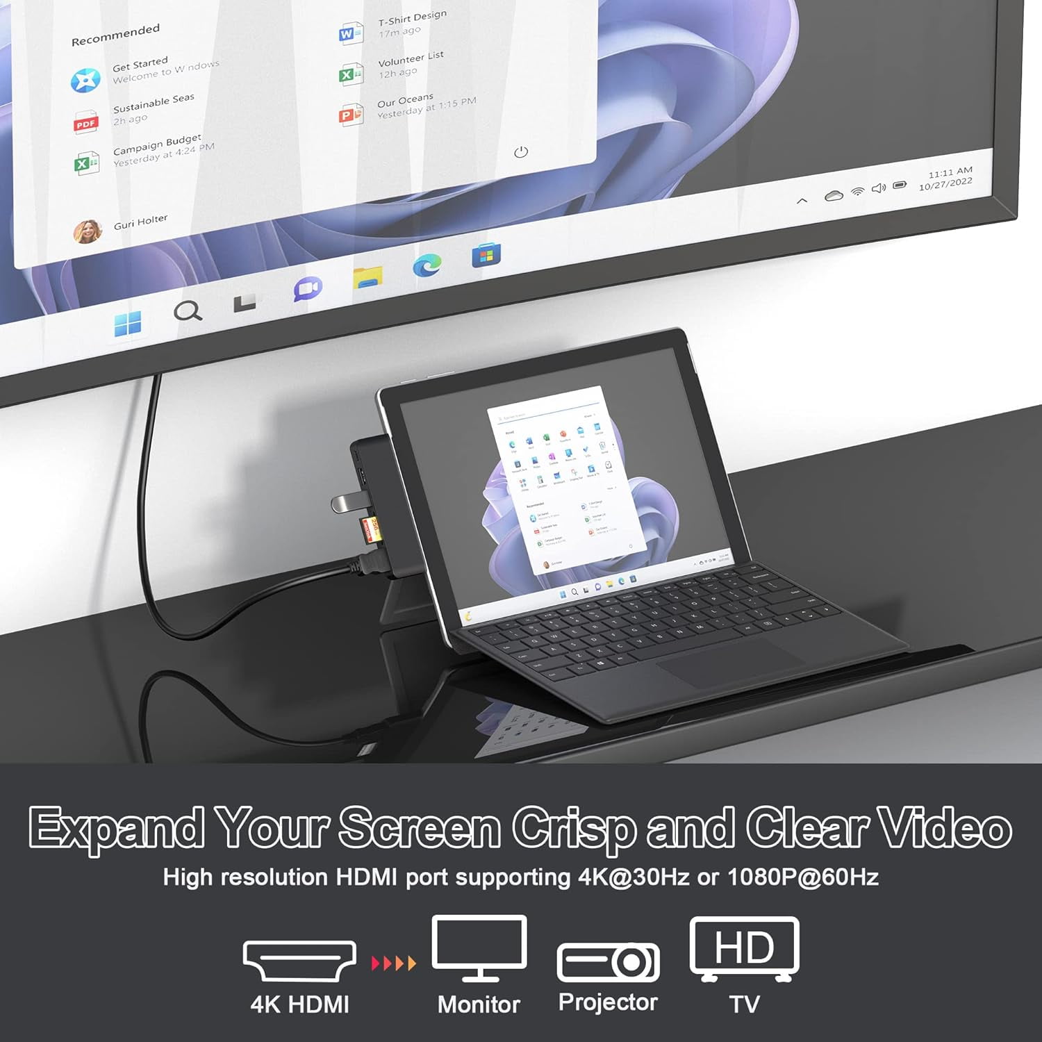 Surface Pro 9 Hub Docking Station Multi Port 6-in-2 with Thunerbolt4 USBC 4K Display 40Gbps Data PD Charging | HDMI | USB3.0 | microSD TF SD Card Reader for Microsoft Surface Pro X/8/9 Black