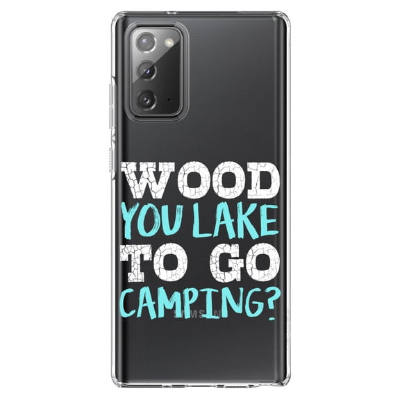 DistinctInk Clear Shockproof Hybrid Case for Samsung Galaxy Note 20 (6.7" Screen) - TPU Bumper Acrylic Back Tempered Glass Screen Protector - Wood You Lake to Go Camping