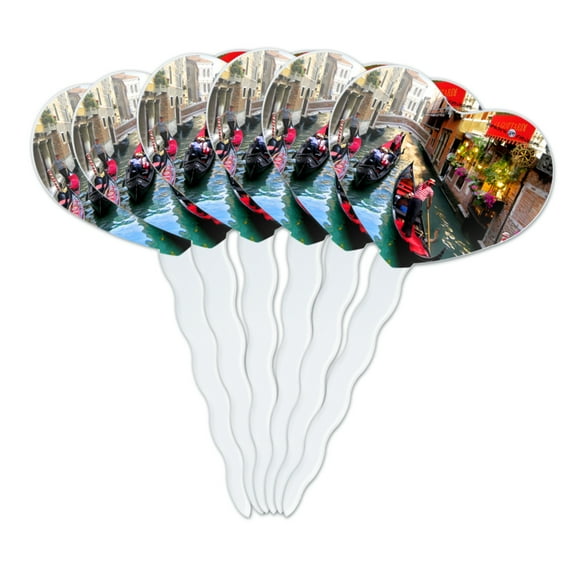 Venice Italy Gondolas Canals Heart Love Cupcake Picks Toppers Decoration Set of 6