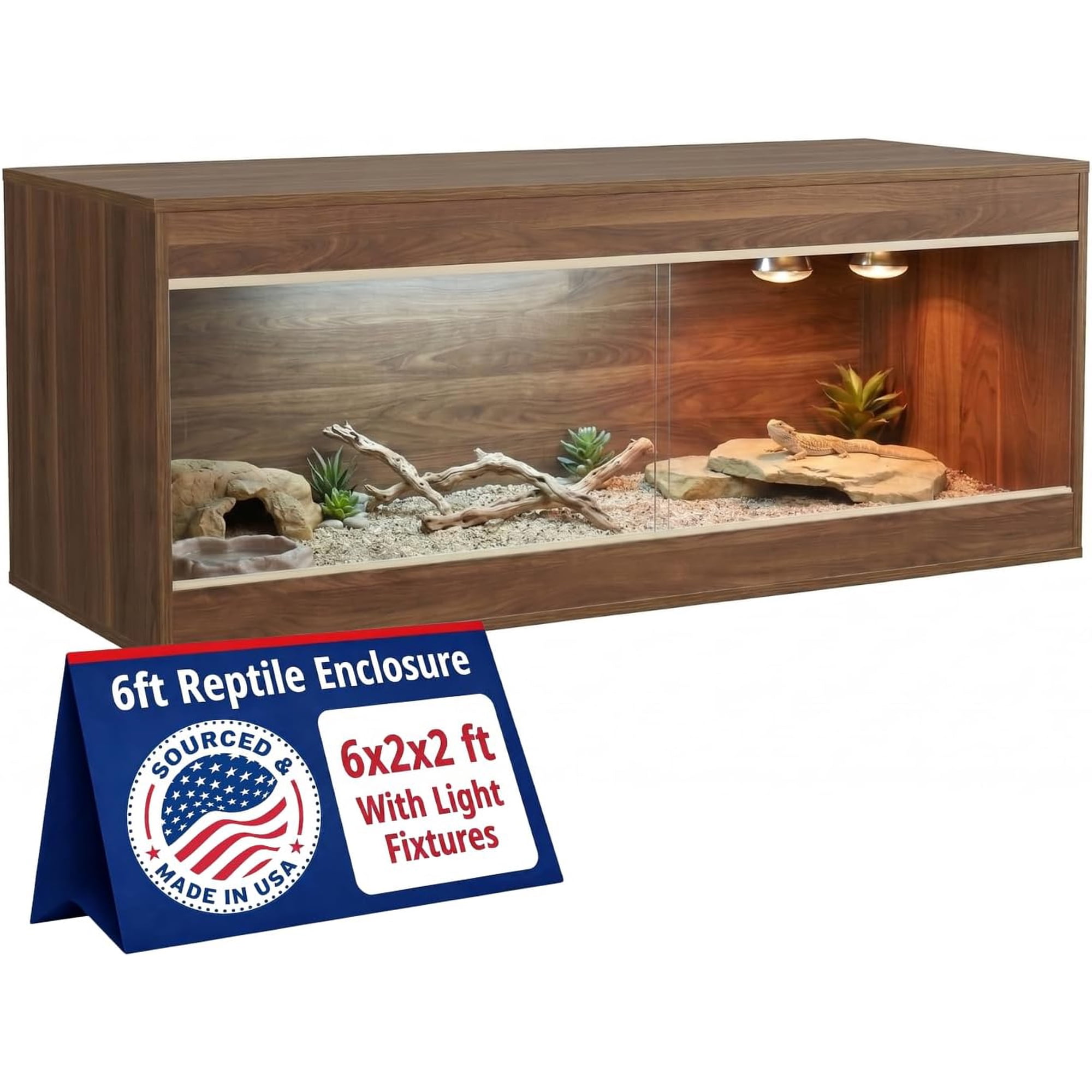 Crawl Creations 180 Gallon Reptile Enclosure, Made in USA 72" x 24" x 24" Bearded Dragon Tank with Sliding Glass Doors, Large Terrarium for Geckos, Snakes, Lizards & Tortoises - California Walnut
