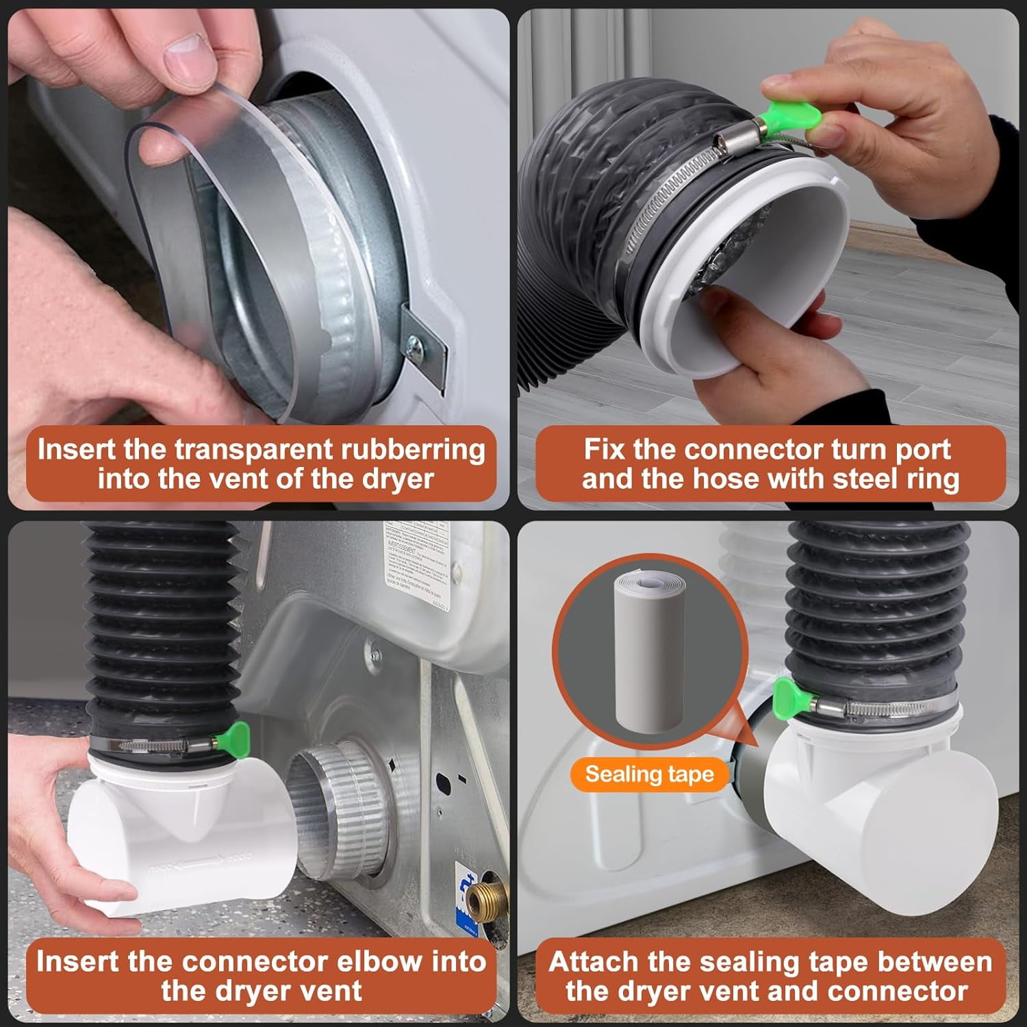 AmzDoer Dryer Vent Kit with Hose/Duct Connector/Wall Plate,4 Inch Dryer Vent Hose Connector Wall Ducting Kit for Bathroom Ventilation Fans Exhaust, Ceiling Washer Air Circulation