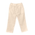 thumbnail image 5 of Aihuaihua Cotton Linen Floral Cropped Pants for Women Summer Elastic Waist Straight Wide Leg Boho Beach Trouser with Pockets Beige XL, 5 of 5