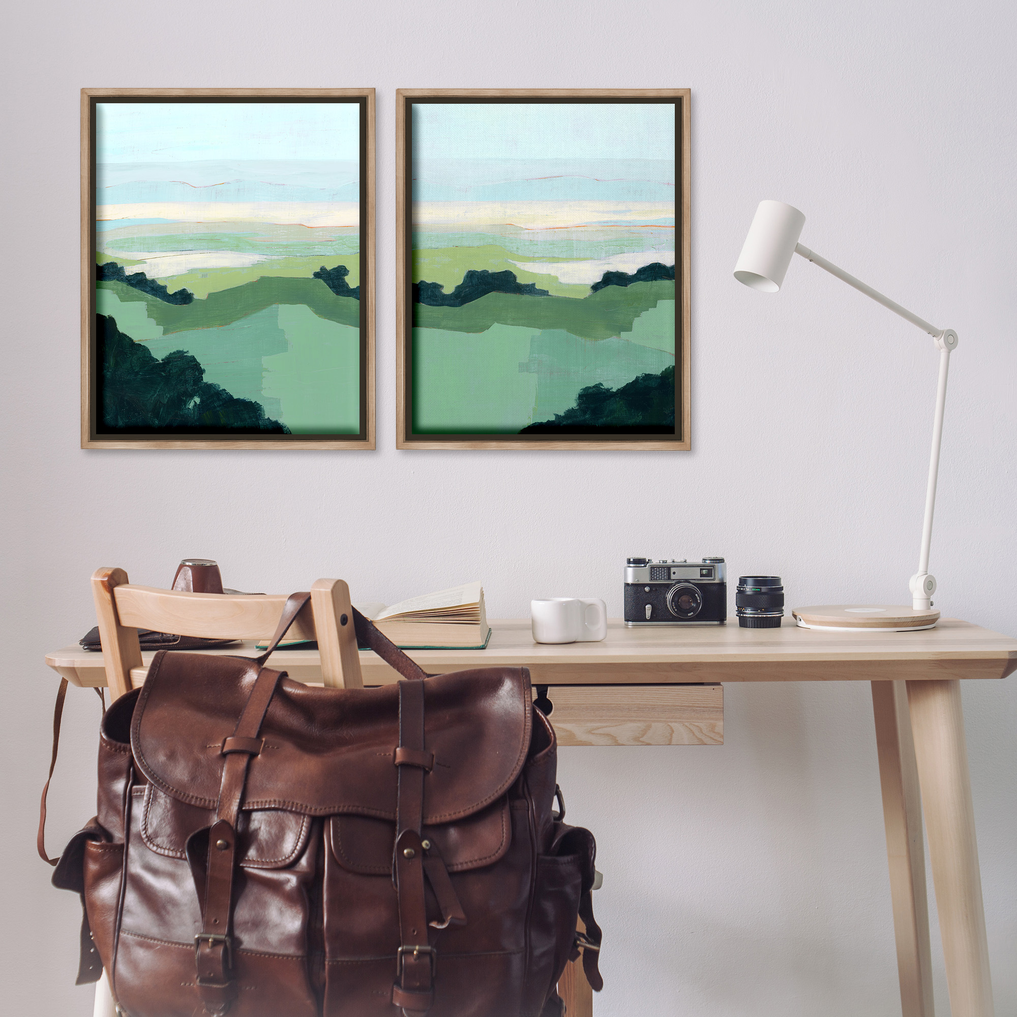 Stupell Industries Hill Side Nautical Landscape Abstract Landscape Painting Brown Floater Framed Canvas Art Print Wall Art, 25 x 31, Set of 2