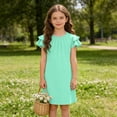 thumbnail image 3 of FAIWAD Girls Ruffle Sleeve Dress Kids Summer Crew Neck Pleated Front Casual Dress Solid Color A Line Sundress, 3 of 8