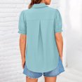 thumbnail image 5 of JGGSPWM Women Textured Puff Sleeve Lapel Collar Button Down Cotton Summer Blouse Tops Blue L, 5 of 7