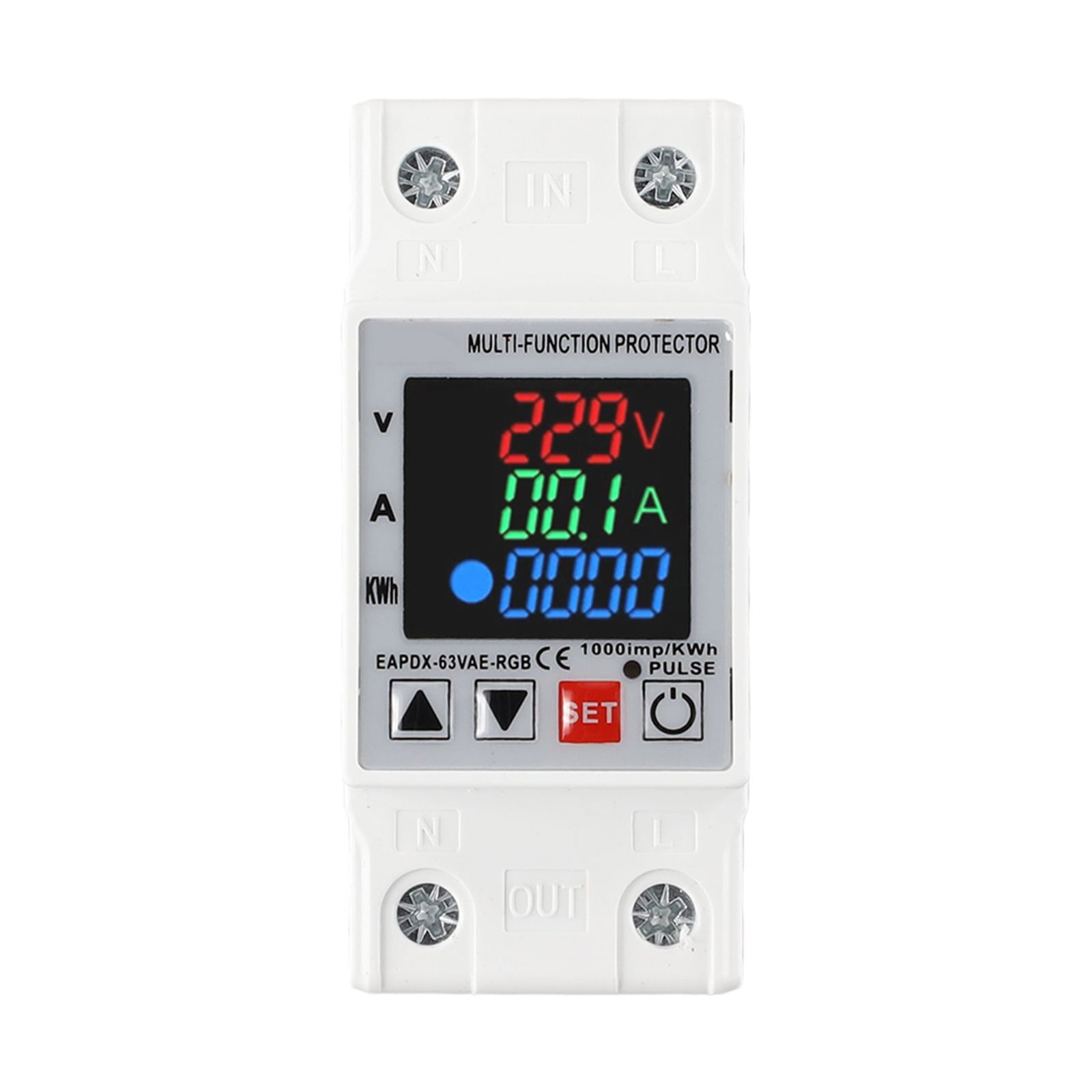 3In1 Display Din Rail Adjustable Over Voltage Current Protective Device 63A 230V
