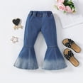 thumbnail image 3 of Girls Flare Jeans Toddler Raw Hem Denim Pants Elastic Waist Wide Leg Slimming Fashion Casual Trousers Little Girl Gift, Sky Blue, 3 Years, 3 of 7