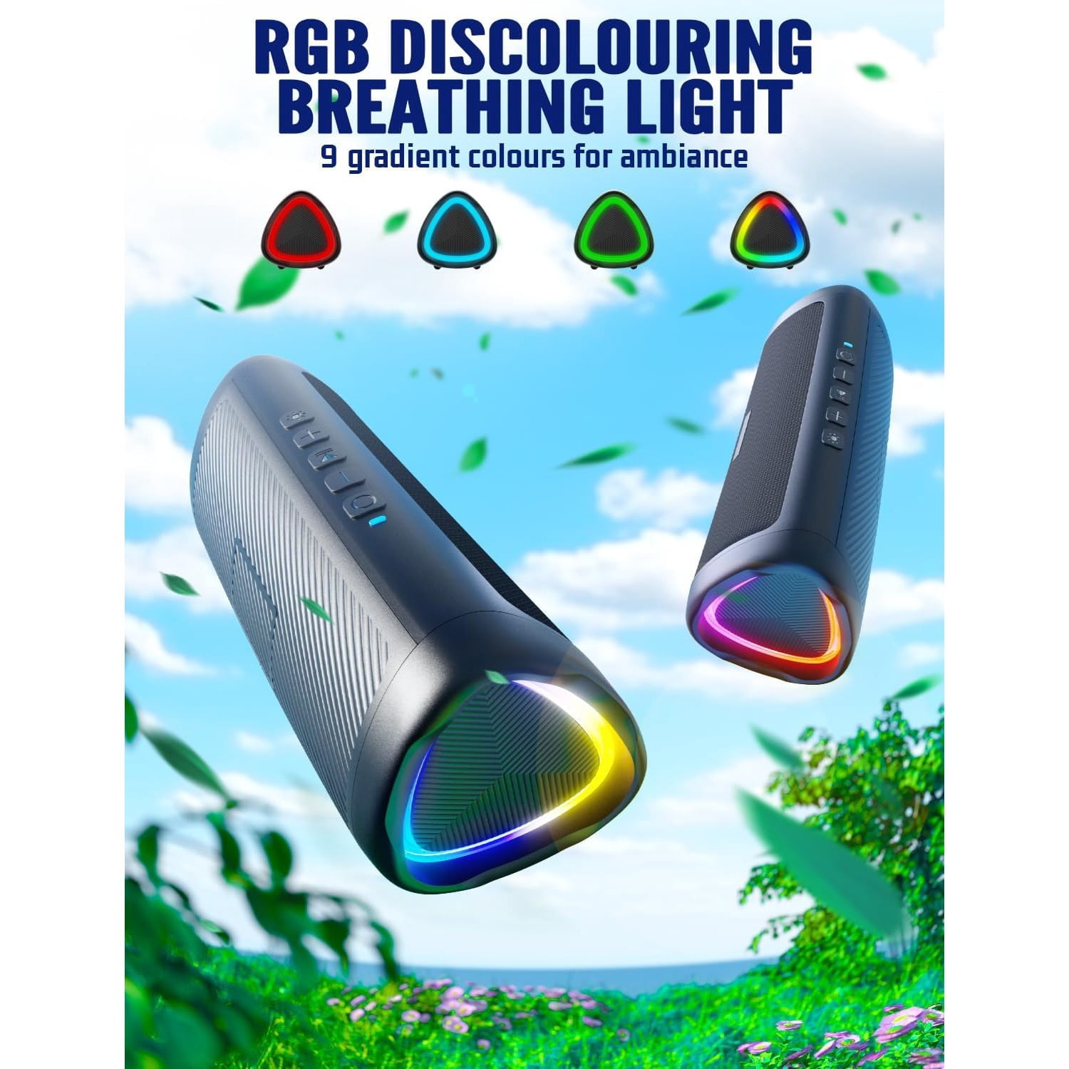 cooboom Bluetooth Speaker, HD Sound, Portable Wireless for Outdoor, IPX5 Waterproof, 20H Playtime, TWS Pairing.