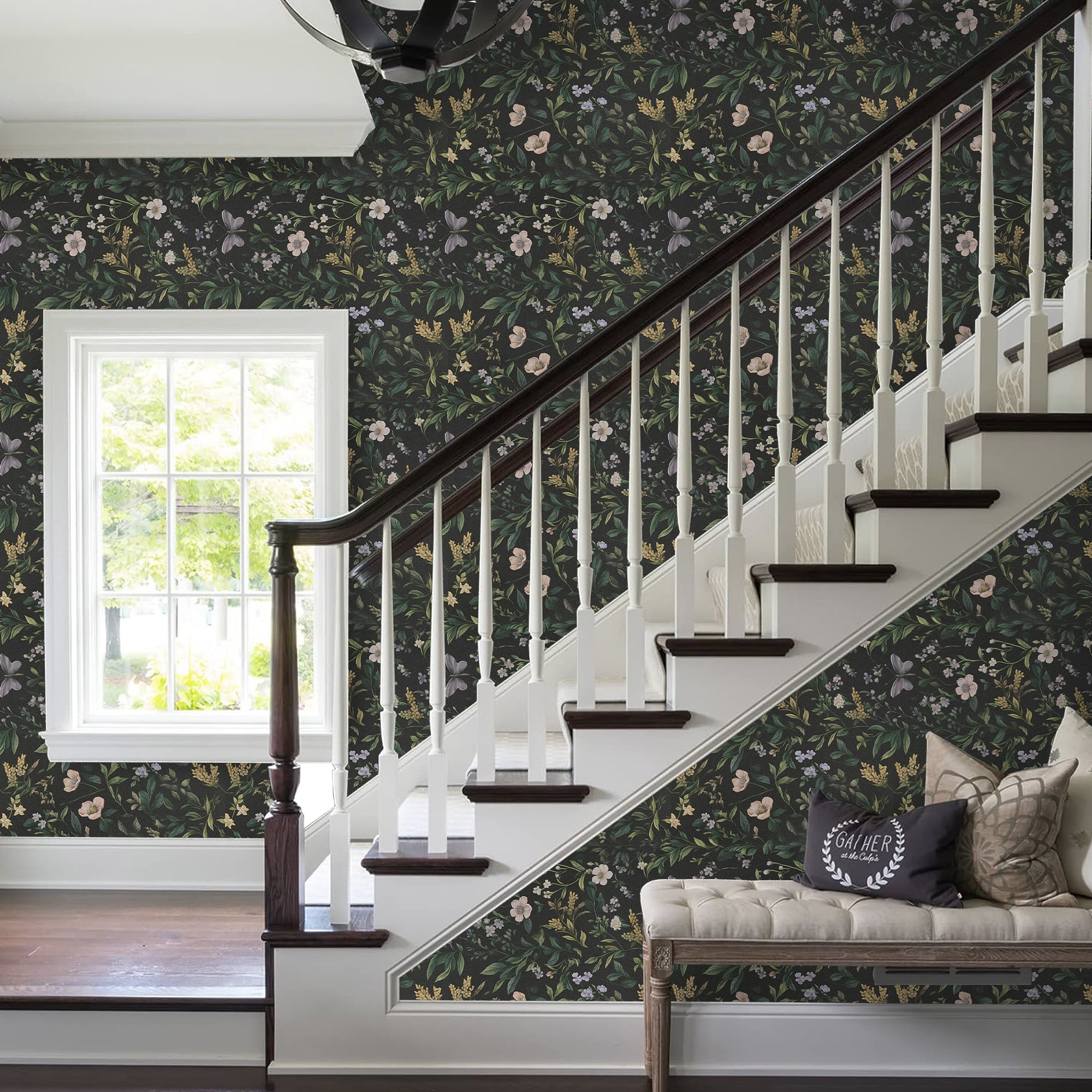 Abyssaly Floral Peel and Stick Wallpaper Self Adhesive Removable Flower Wall Paper 17.3"× 236" / 1 Roll Green Vintage Vinly Contact Paper Waterproof