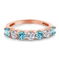 thumbnail image 2 of Gem Stone King 18K Rose Gold Plated Silver Swiss Blue Topaz E-F Lab Grown Diamond Anniversary Ring for Women (1.31 Cttw, Gemstone Birthstone, Size 9), 2 of 4