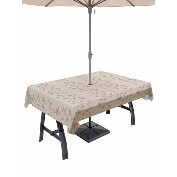 Outdoor Tablecloth with Umbrella Hole for Patio/Picnic/Party/Camping, Beige Pink Floral Waterproof Table Cloth Rectangle Table Cover Washable, Spring Flowers (52"x 70")