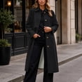thumbnail image 5 of SHENGXINY Women's Long Button Trench Coat Lapel Lined Kneee Length Long Sleeve Windproof Outwears Casual Jacket for Work Daily Wear Fall Winter Black 2XL, 5 of 9