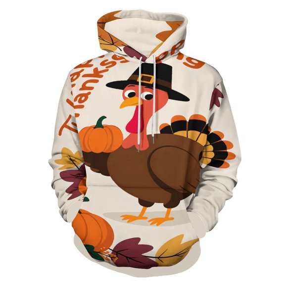 Happy Thanksgiving Pumpkin Turkey Men's Women Vintage 3D Hooded Sweatshirt - All-Season Loose Fit Streetwear