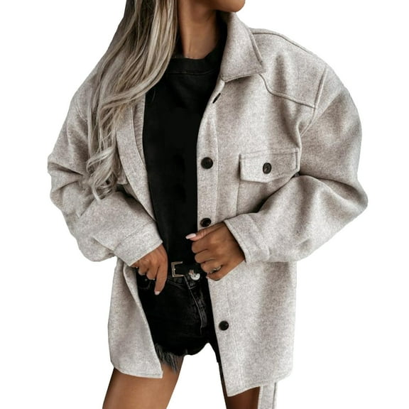 Babysbule Fall Jackets for Women Women's Long Sleeved Solid Color Tie Button Pocket Casual Top Jacket Women's Tops Blouse