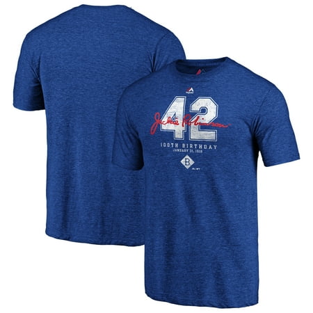 Brooklyn Dodgers Autographed Baseball Brooklyn Dodgers Majestic 2019 Jackie Robinson Day 100th Birthday Vintage Tri-Blend T-Shirt - Royal ()
