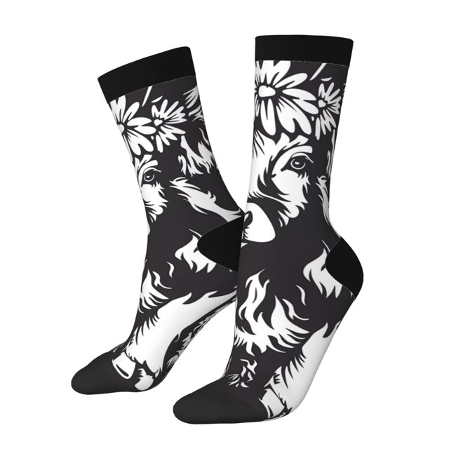 Fotbe Floral Cow Silhouette Calcetas Largas con Estampado para Hombre y Mujer – Calcetas de Compresión Transpirables y Elásticas, Viajar y Uso Diario Talla 5-11