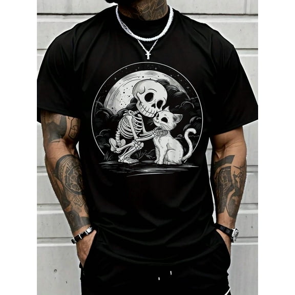 100% Cotton Skull Cute Goth Halloween Costume T-Shirt For Men Street Hip-Hop Style Men's T-Shirt