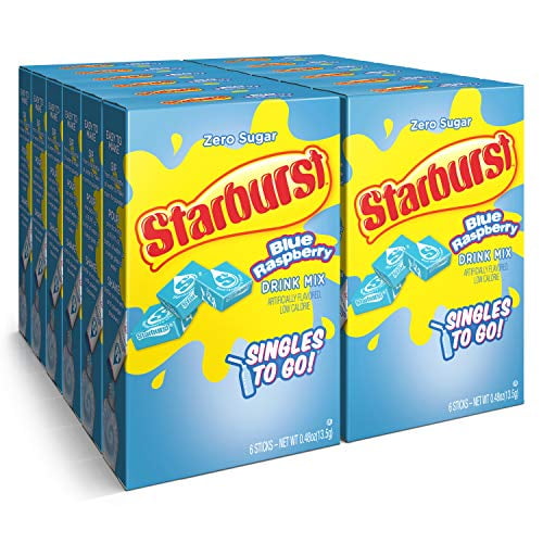 Starburst Singles To Go Powdered Drink Mix, Blue Raspberry, Pack of 12 (12 Boxes with 6 Packets Each - 72 Total Servings), Sugar-Free Drink Powder, Just Add Water, 0.90 Pound