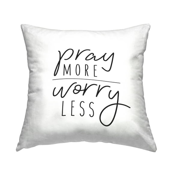 Stupell Industries Pray More Worry Less Sentiment Minimal Text Country White,18 x 7 x 18 Decorative Pillows
