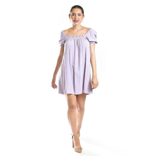 Vestido de lino escote cuadrado Roman Fashion /Juvenil, 20372 (Lila) lila M