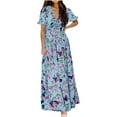thumbnail image 2 of SMihono Robes d'Été Bohémiennes pour Femmes Grande Taille Mode d'Été Col en V Manches Courtes Imprimé Robe Décontractée, 2 of 9