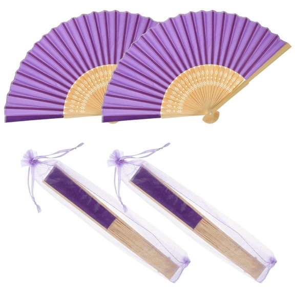 FUEENIRVA 4pcs Decorative Folding Fans Purple Wood Cooling for Party Summer Use