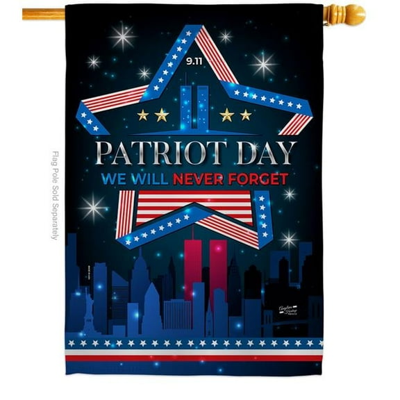 Angeleno Heritage H130396-BO 28 x 40 in. We Will Never Forget Americana Patriot Day Double-Sided Vertical Decorative House Flag