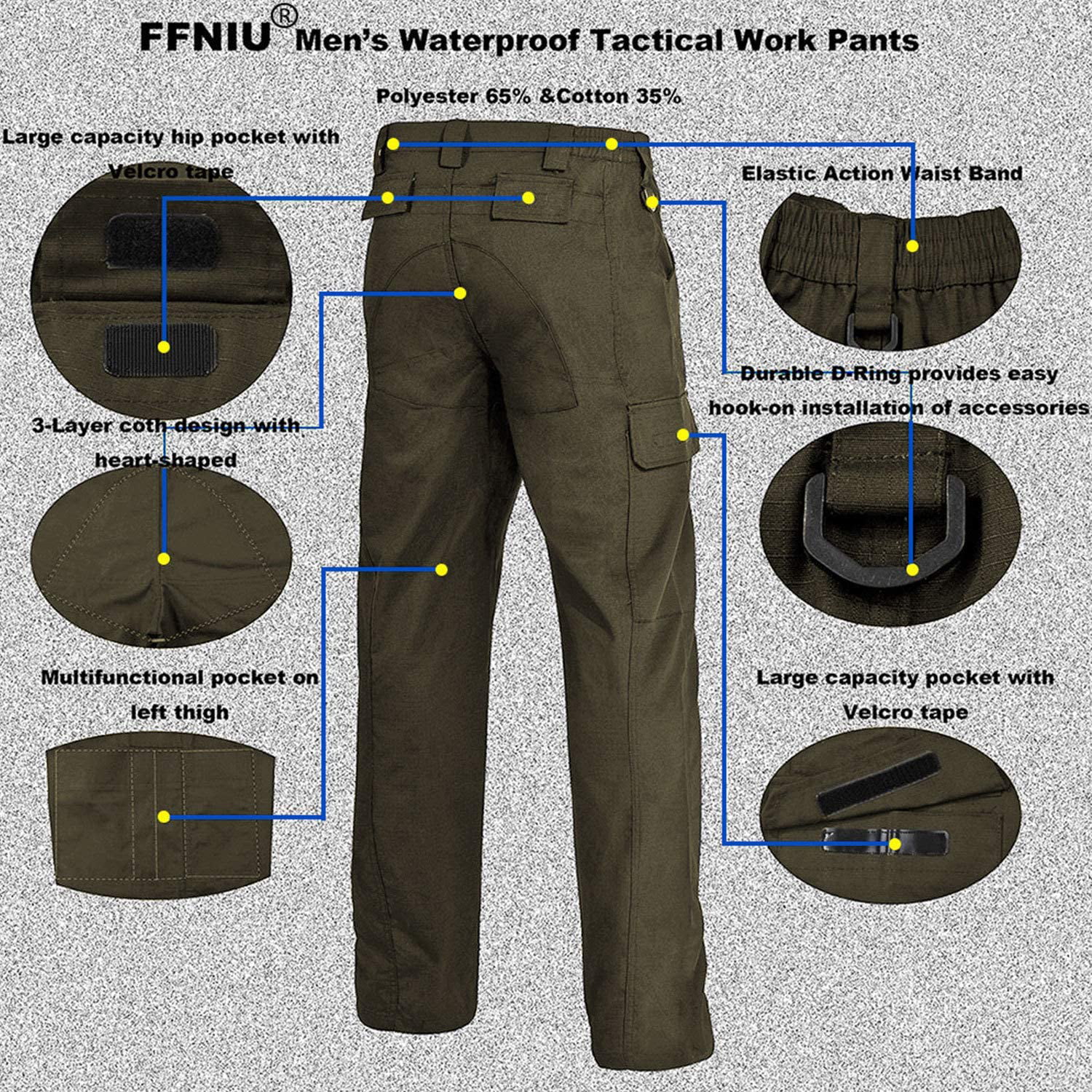 Mens Water Resistant Tactical Pants Rip Stop Cargo Work Operator Outdoor Pants 
