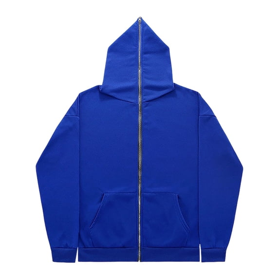 LEKWK Full Zip Hoodie for Men Soft Zip Through Hood Front Pockets Drop Shoulder Hooded Sweatshirt Relaxed Fit Casual Streetwear Jacket for Lounge Fall Winter Blue XS