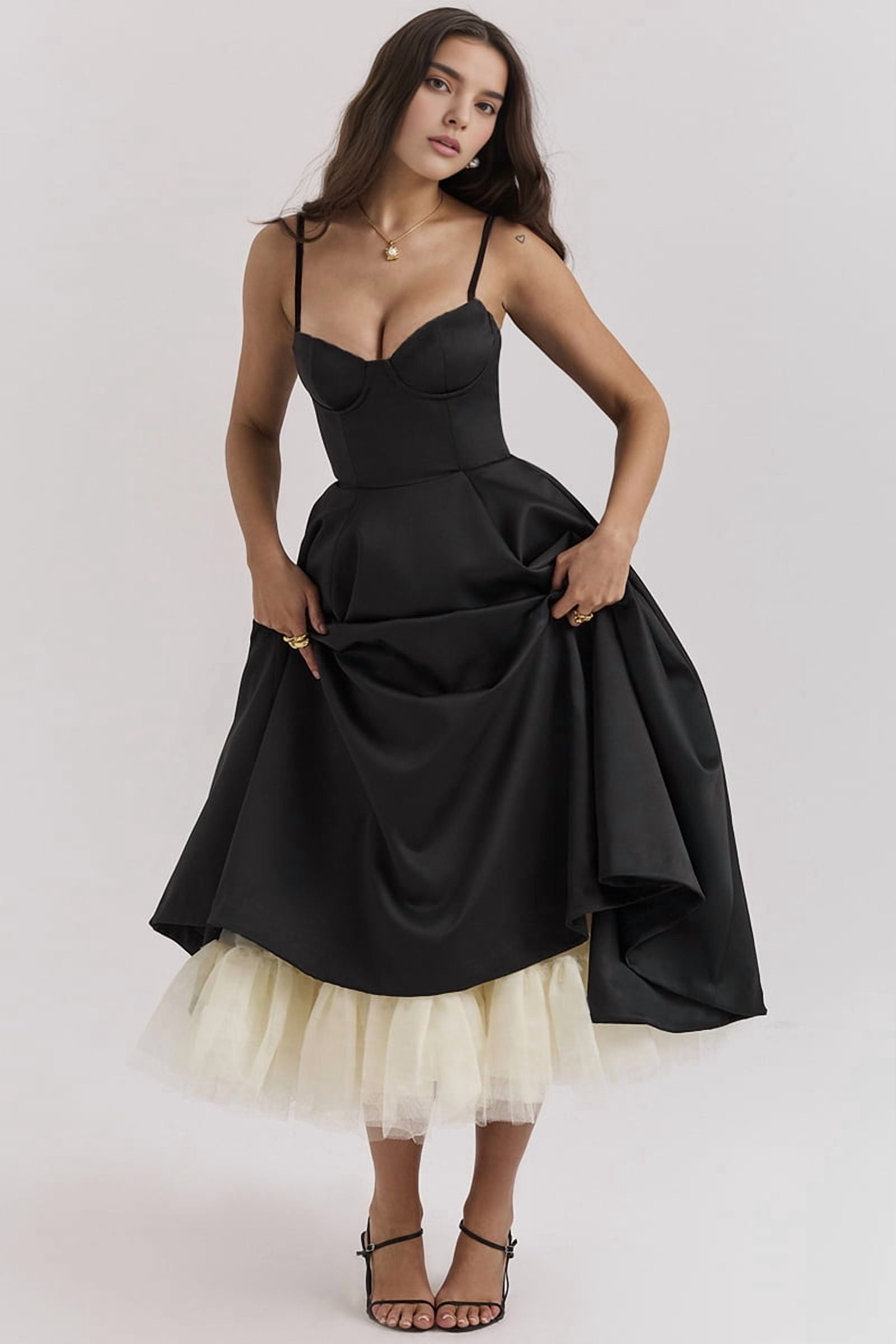 Wedding Guest Dresses for Women Spaghetti Straps Corset Homecoming Floral Lace Maxi Prom Dresses Black XL