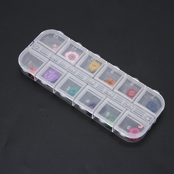 12 colores/caja de decoración de uñas de flores secas, accesorios de decoración de uñas DIY, estilo D
