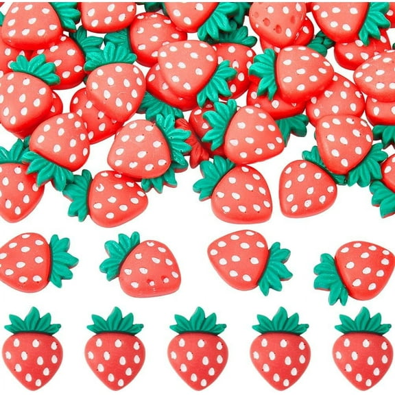 1set 50pcs Strawberry Cabochons Fruit Resin Bulk Flat Back Fruits Berries Strawberries Decorations Mini Flatback Charm Cabochon for Scrapbooking Art Crafts Jewelry Making Accessories