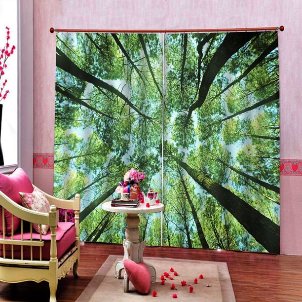 Cortinas forestales Impresoras 3D Cielo Tratamientos de la ventana Decoración de la casa Decapas verdes Decoración creativa para el dormitorio Baño S 2 Pack AweSitey HA011122-01