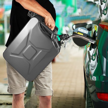 BENTISM Jerry Fuel Can, 5.3 Gallon / 20 L Portable Jerry Gas Can with Flexible Spout System, Rustproof & Heat-resistant Steel Fuel Tank for Cars Trucks Equipment, Black