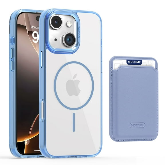 2 in 1 Wallet Case for iPhone 14, Compatible with Magsafe Clear Shockproof Magnetic Phone Case with Card Holder Bumper Anti-Yellowing Protective Cover for iPhone 14,Blue