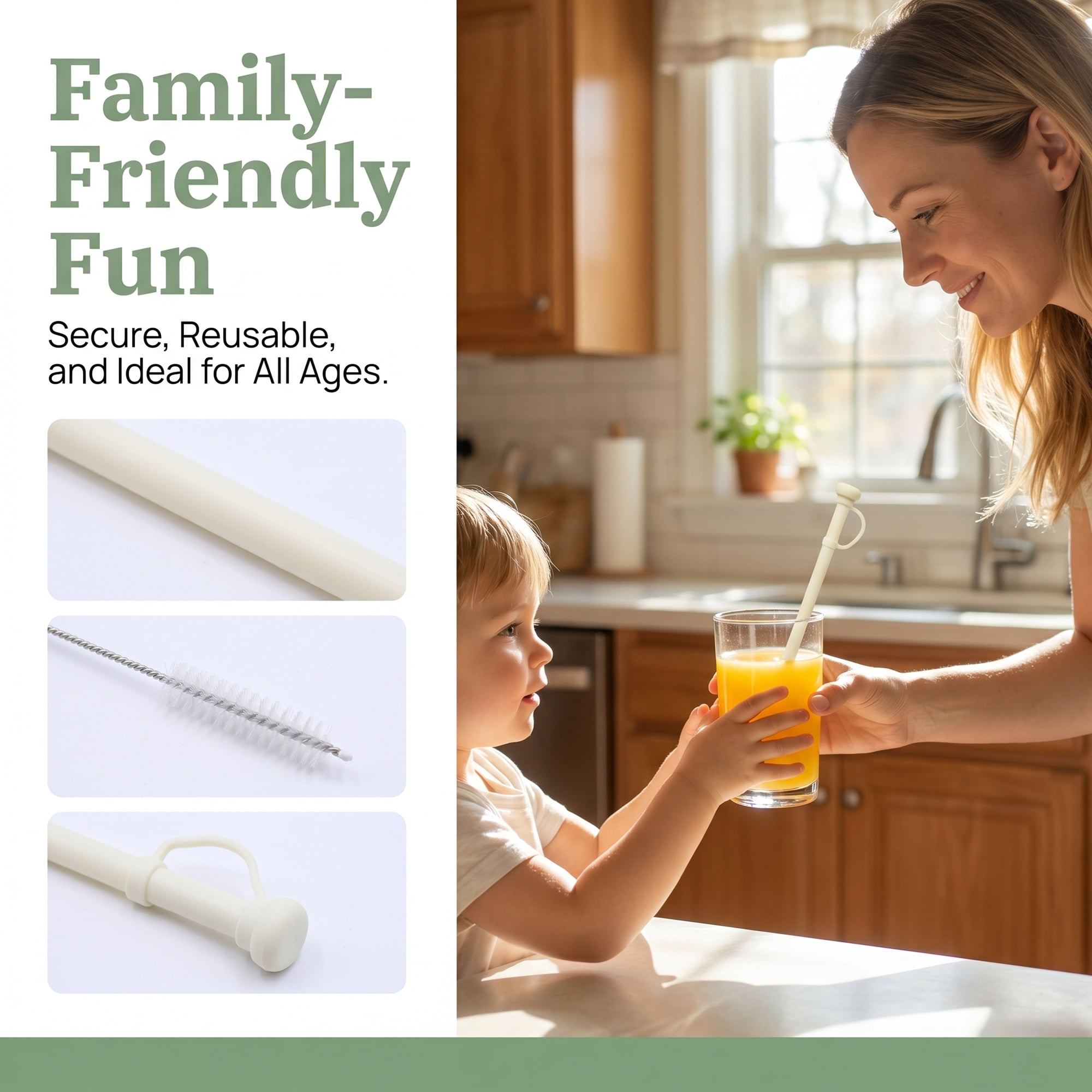 Unique Bargains 8Pcs Reusable Durable Silicone Dishwasher Safe Straws Beige