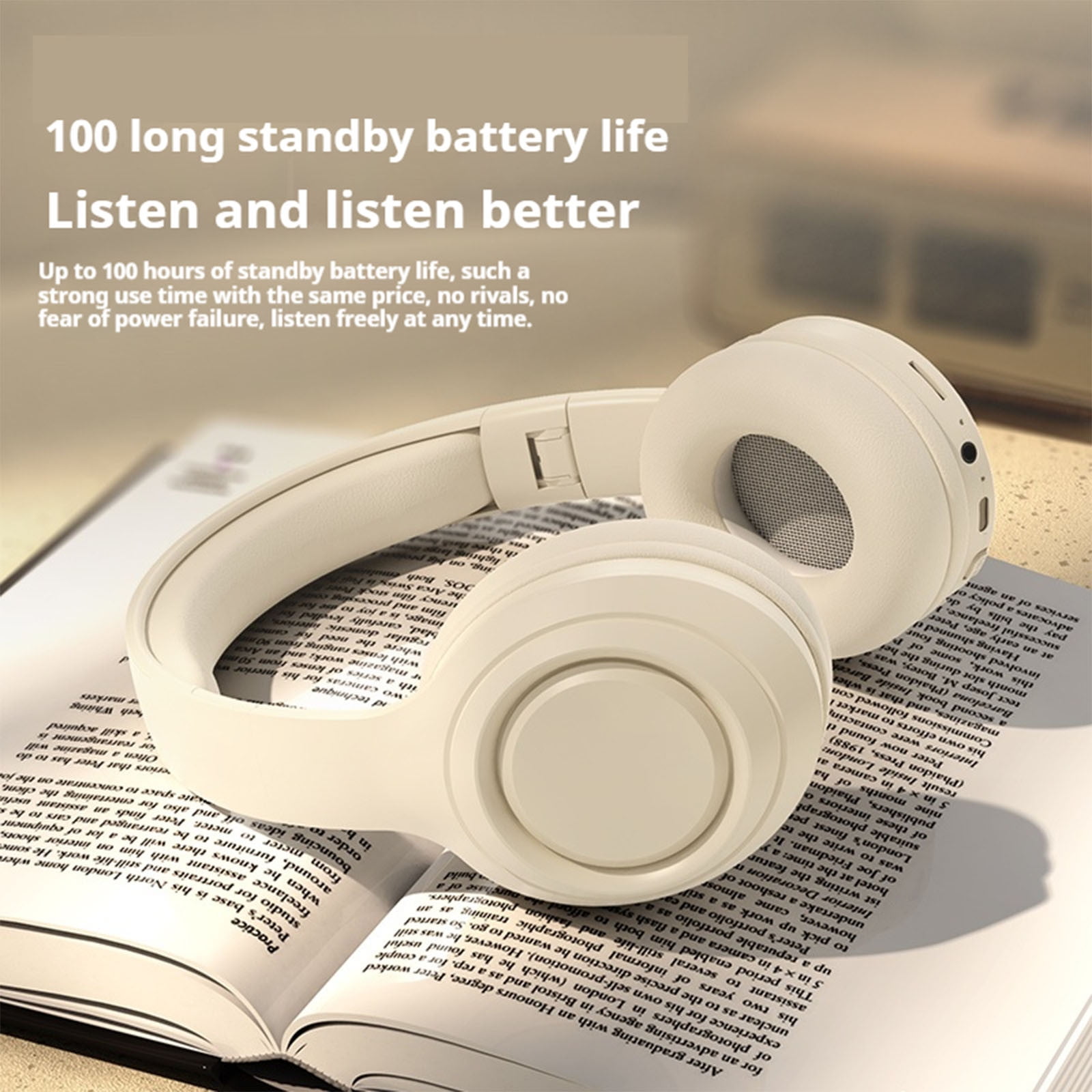 Wireless Bluetooth Over Ear Headphones Up to 28H Battery Life Headset with Microphone Gym Overhead Headphones Compatible with iOS & Android Mobile Phones, Computers, Laptop,Beige