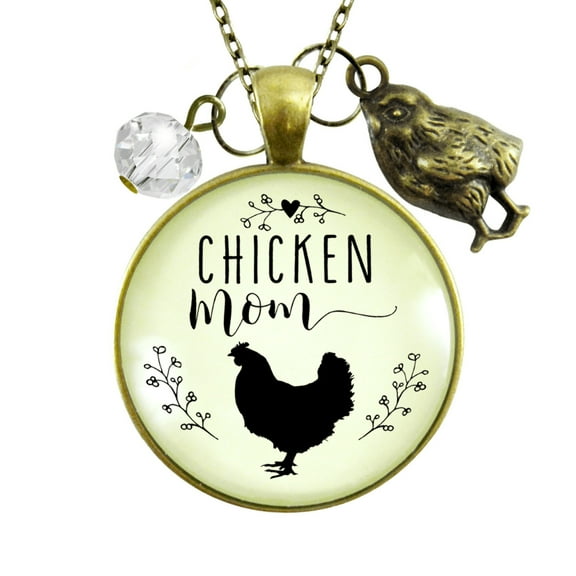 Chicken Mom Necklace Bronze Metal Gutsy Goodness Farm Life Adult Female Jewelry